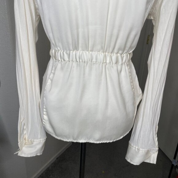 New York & Company Women's Cream Button Down Blouse Top Roll-Tab Tie Waist Small - Picture 4 of 9